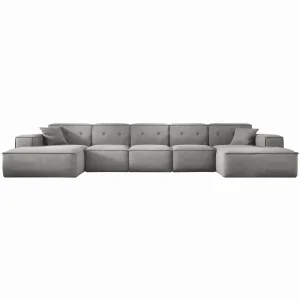 Ecksofa LUGA U XL 462 cm mit Knöpfen Samt Stoff Hellgrau (Velvet Opera)