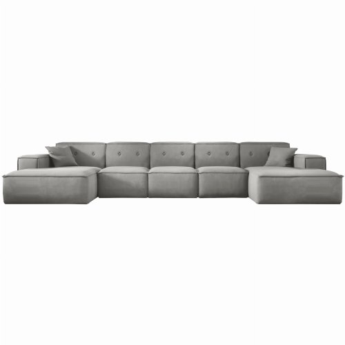 Ecksofa Luga U XL mit Tasten Hellgrau Samt Stoff