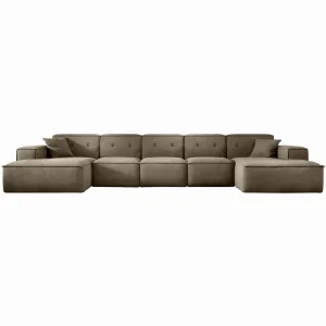 Ecksofa LUGA U XL 462 cm mit Knöpfen Samt Stoff Beige (Velvet Opera)