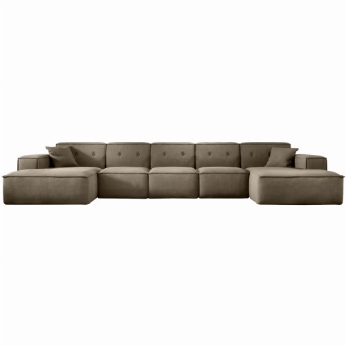Ecksofa Luga U XL mit Tasten Samt Beige Stoff