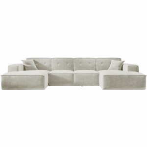 Ecksofa LUGA U L 379 cm mit Knöpfen Chenille Stoff Creme (Perfect Harmony 01)