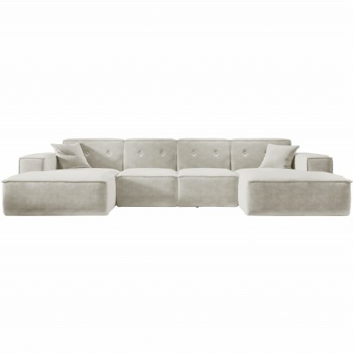 Ecksofa Luga U L mit Tasten Creme Chenille Stoff