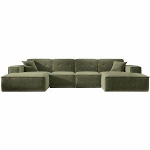 Ecksofa LUGA U L 379 cm mit Knöpfen Chenille Stoff Olivgrün (Perfect Harmony 39)