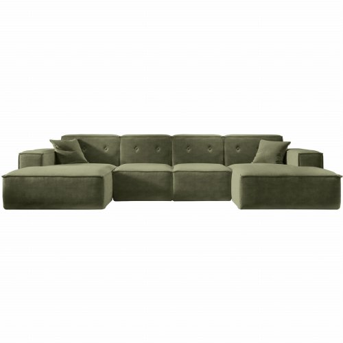 Ecksofa Luga X L mit Tasten Chenille Oliv Stoff
