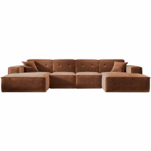 Ecksofa LUGA U L 379 cm mit Knöpfen Chenille Stoff Rostfarbe (Perfect Harmony 52)