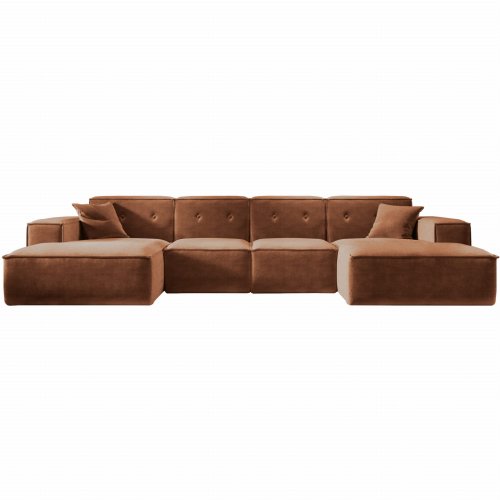 Ecksofa Luga U L mit Tasten Rostfarbe Chenille Stoff