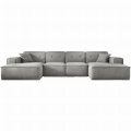Ecksofa Luga U L mit Tasten Hellgrau Samt Stoff