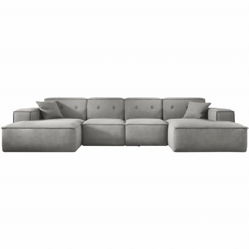 Ecksofa Luga U L mit Tasten Hellgrau Samt Stoff