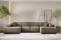 Ecksofa Luga U L mit Tasten Beige Samt Stoff Dekor