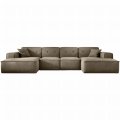Ecksofa Luga U L mit Tasten Beige Samt Stoff