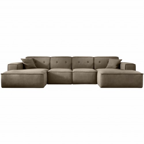 Ecksofa Luga U L mit Tasten Beige Samt Stoff