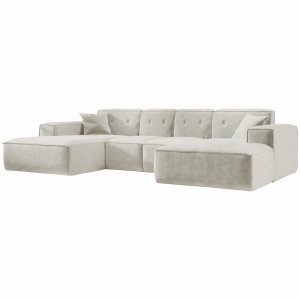 Ecksofa LUGA U M mit Knöpfen 342 cm Chenille Stoff Creme (Perfect Harmony 01)