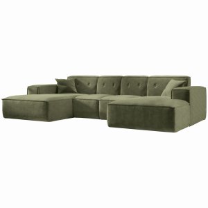Ecksofa LUGA U M mit Knöpfen 342 cm Chenille Stoff Olivgrün (Perfect Harmony 39)