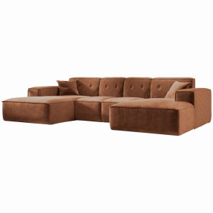 Ecksofa LUGA U M mit Knöpfen 342 cm Chenille Stoff Rostfarbe (Perfect Harmony 52)