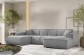 Ecksofa Luga U M mit Tasten Samt Hellgrau Stoff Dekor