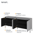 Nahaufnahme der geriffelten Fronten der Kommode TREND TR-04 in grau, mit integrierter LED-Beleuchtung