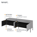 Nahaufnahme der dreidimensionalen Fronten und der integrierten LED-Beleuchtung des TV-Schranks TREND TR-05