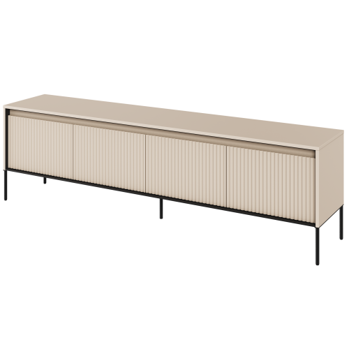 TV‑Schrank TREND TR‑06 in Sandbeige auf weißem Hintergrund, freistehend, vier Türen mit LED