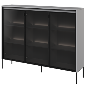 Vitrine TREND Glas dreitürig TR-08 Grau mit Regalen und LED Beleuchtung