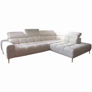 Ecksofa PLAZA L mit elektrischer Sitztiefenverstellung, verstellbaren Kopfstützen & Rückenlehnen – Bouclé Anthology 01 - Ivory