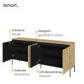 Nahaufnahme der geriffelten Fronten der Kommode TREND TR-04 in Artisan Eiche, mit integrierter LED-Beleuchtung
