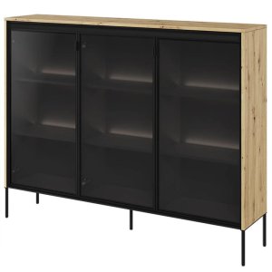 Vitrine TREND Glas dreitürig TR-08 Eiche Artisan mit Regalen und LED Beleuchtung