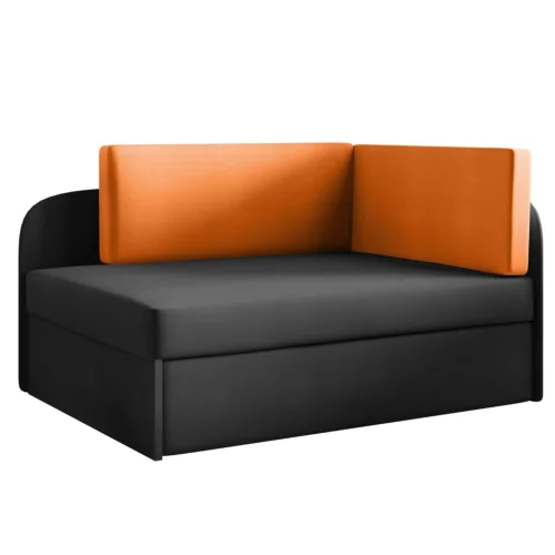 Sofa BAFI mit Schlaffunktion und Bettkasten Bett für Kinder Orange und Schwarz