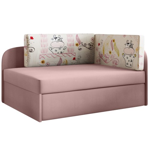 Sofa BAFI mit Schlaffunktion und Bettkasten Bett für Kinder Kuh und Flamingo