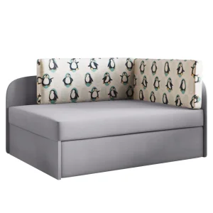 Sofa BAFI mit Schlaffunktion links/rechts Bett für Kinder mit Bettkasten Silber/Pinguine (Casablanca 32/Bajka 52)