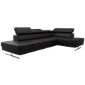 Ecksofa EMPORIO MINI aus Leder 300x180 cm – Ledersofa mit verstellbaren Kopfstützen, modernes Design, verschiedene Fußvarianten, Schwarz (K-70)