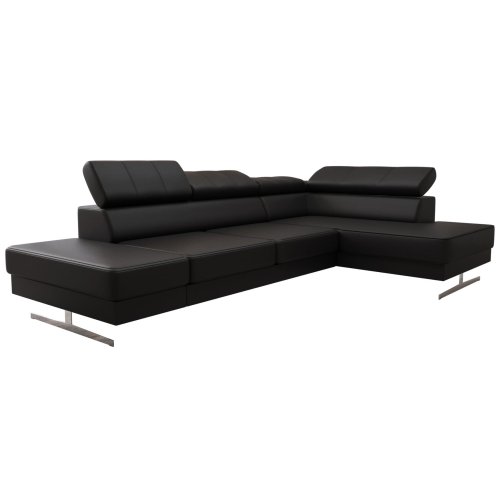 Ecksofa EMPORIO MINI aus Leder 300x180 cm – Ledersofa mit verstellbaren Kopfstützen, modernes Design, verschiedene Fußvarianten, Schwarz (K-70)