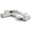 Ecksofa GALAXY RELAX Ledersofa 225×350 cm Schlaffunktion Bettkasten Relaxfunktion, Weiß D-1