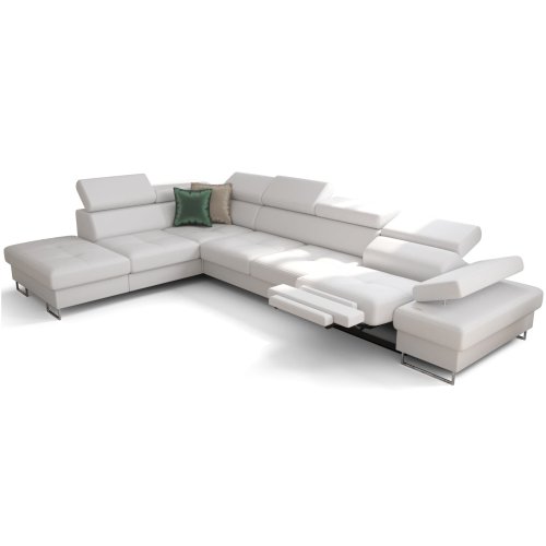 Ecksofa GALAXY RELAX Ledersofa 225×350 cm Schlaffunktion Bettkasten Relaxfunktion, Weiß D-1
