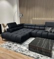 Ecksofa mit elektrische Sitzverstellung PLAZA L Samt SOLAR 99 Schwarz