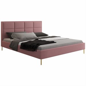 Bett REN Beine zur Auswahl Kopfteil mit Nähten Polsterbett Rosa (Matt Velvet 63)
