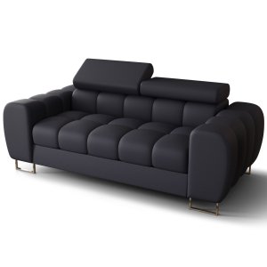 Sofa ASPEN II Ledersofa 195 cm 2-Sitzer mehrstufige Kopfstützenverstellung Schwarz (U-70)