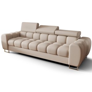 Sofa ASPEN III Ledersofa 265 cm 3-Sitzer mehrstufige Kopfstützenverstellung Creme (U-8)