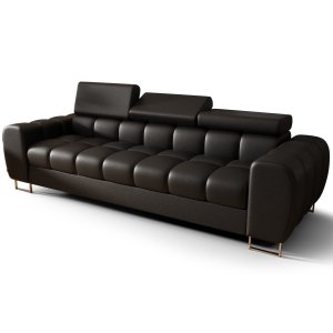 Sofa ASPEN III Ledersofa 265 cm 3-Sitzer mehrstufige Kopfstützenverstellung Schwarz (K-70)