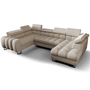 Ecksofa ASPEN MAX II Ledersofa U-form 195x350x170 cm Schlaffunktion Bettkasten Creme (U-8)