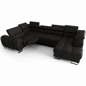 Ecksofa ASPEN MAX II RELAX Ledersofa 198x350x170 cm U-form Schlaffunktion Bettkasten Schwarz (K-70)