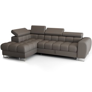 ASPEN MINI Ecksofa Leder mit Schlaffunktion, Bettkasten & verstellbaren Kopfstützen 260×170 cm – Grau (U-24)
