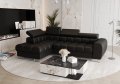 Ecksofa Ledersofa mit Schlaffunktion, Bettkasten & verstellbaren Kopfstützen