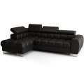 ASPEN MINI Ecksofa Leder mit Schlaffunktion, Bettkasten & verstellbaren Kopfstützen 260×170 cm – Schwarz