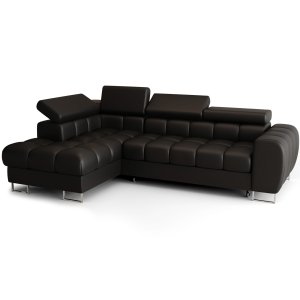 ASPEN MINI Ecksofa Leder mit Schlaffunktion, Bettkasten & verstellbaren Kopfstützen 260×170 cm – Schwarz (U-70)