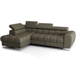 ASPEN MINI Ecksofa Leder mit Schlaffunktion, Bettkasten & verstellbaren Kopfstützen 260×170 cm – Olivgrün (L-2)