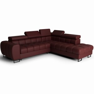 Ecksofa ASPEN mit Schlaffunktion & Bettkasten – verstellbare Kopfstützen, modernes Design, 260×225 cm - Rotwein (K-56)