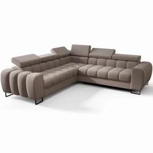 ASPEN MAX Ecksofa mit Schlaffunktion, verstellbare Kopfstützen & Bettkasten, 260×260 cm, Hellgrau (Gemma 80)