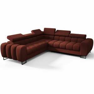 ASPEN MAX Ecksofa mit Schlaffunktion, verstellbare Kopfstützen & Bettkasten, 260×260 cm, Kupferrot (Moly 55)