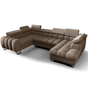 ASPEN MAX II Ecksofa U-Form mit Schlaffunktion & Bettkasten, 195x350x170 cm, Beige (Aragon 20)