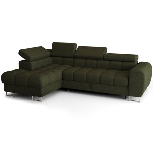 ASPEN MINI Ecksofa mit Schlaffunktion, Bettkasten & verstellbaren Kopfstützen 260×170 cm, Olivgrün (Aragon 39)